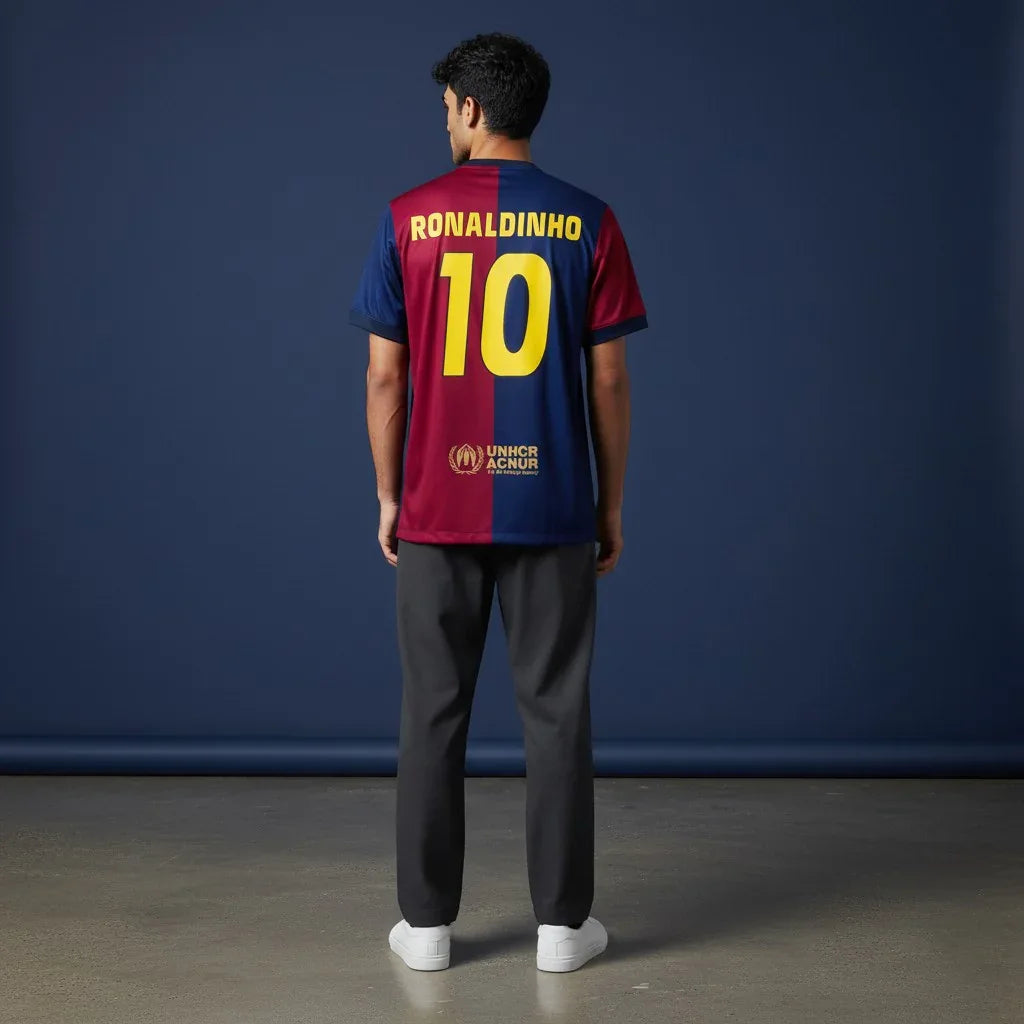 FC Barcelona Home Football Jersey Ronaldinho #10 MenÕs Blue Red Barca Shirt