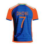 MS Dhoni 7 India jersey blue and orange cricket fan shirt front view