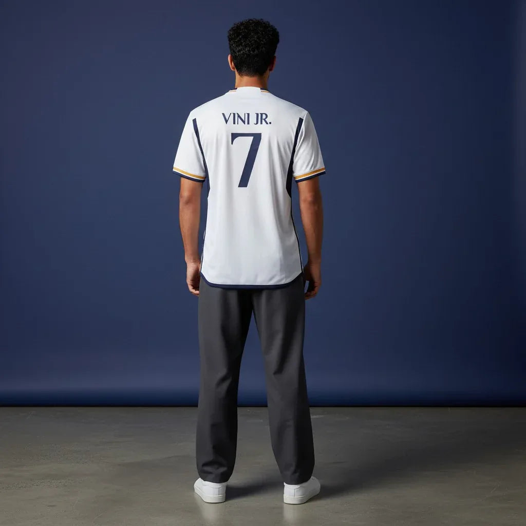 Real Madrid Vinicius Jr jersey number 7 2023/24 gold home kit
