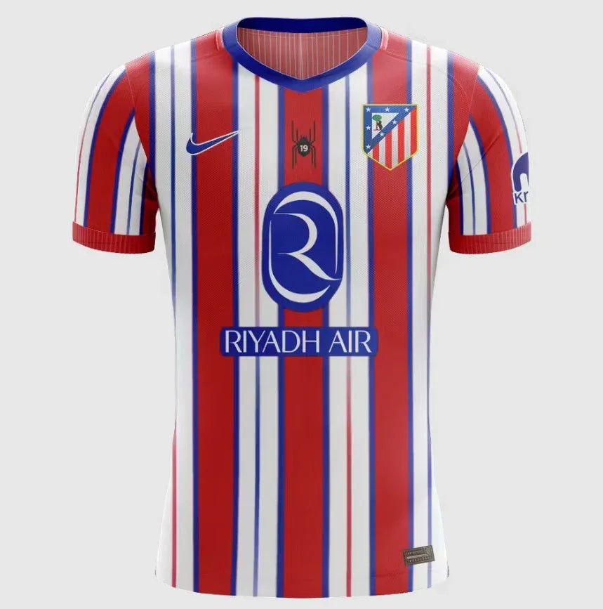 Front view of Atletico Madrid Alvarez #19 Jersey - Red White Home Kit - Premium football jersey for fans