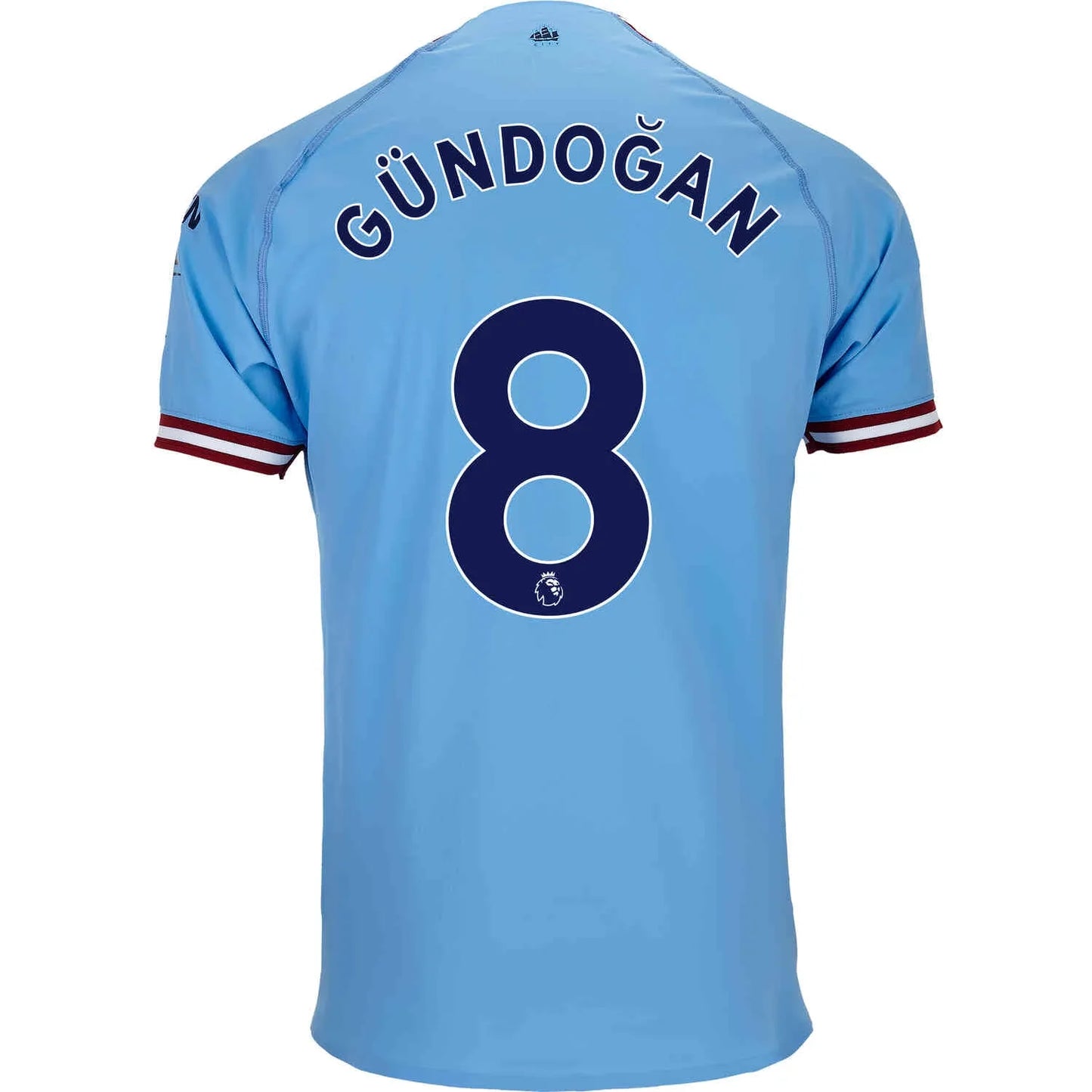 Back view of Manchester City Gundogan #8 Jersey - Sky Blue Home Kit showing player name and number