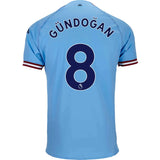 Back view of Manchester City Gundogan #8 Jersey - Sky Blue Home Kit showing player name and number