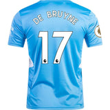 Back view of Manchester City De Bruyne #17 Jersey - Sky Blue Home Kit showing player name and number