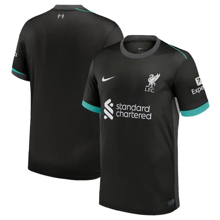 Side angle of Liverpool FC Jersey - Black Away Football Kit - Breathable polyester fabric