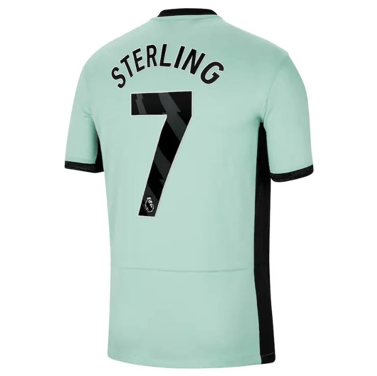 Side angle of Chelsea Sterling #7 Jersey - Mint Green Away Kit - Breathable polyester fabric