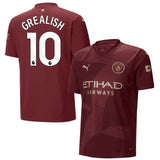 Front view of Manchester City Grealish #10 Jersey - Maroon Away Kit - Premium football jersey for fans