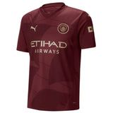 Side angle of Manchester City Grealish #10 Jersey - Maroon Away Kit - Breathable polyester fabric