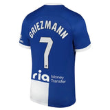 Back view of Atletico Madrid Griezmann #7 Jersey - Blue White Home Kit showing player name and number