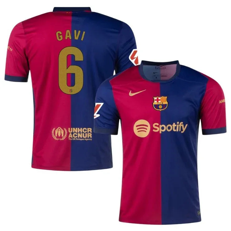 Front view of FC Barcelona Gavi #6 Jersey - Red Blue Home Kit - Premium football jersey for fans