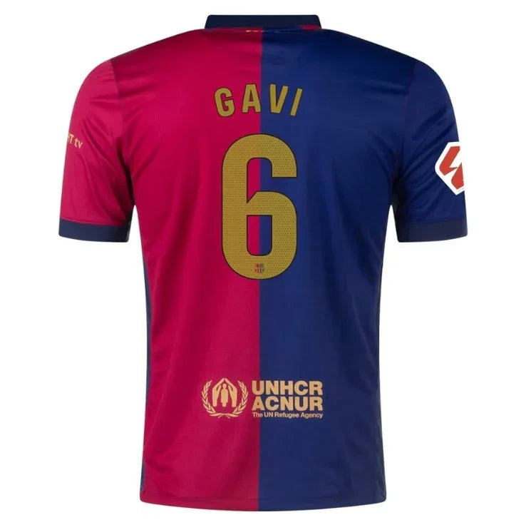 Back view of FC Barcelona Gavi #6 Jersey - Red Blue Home Kit showing player name and number
