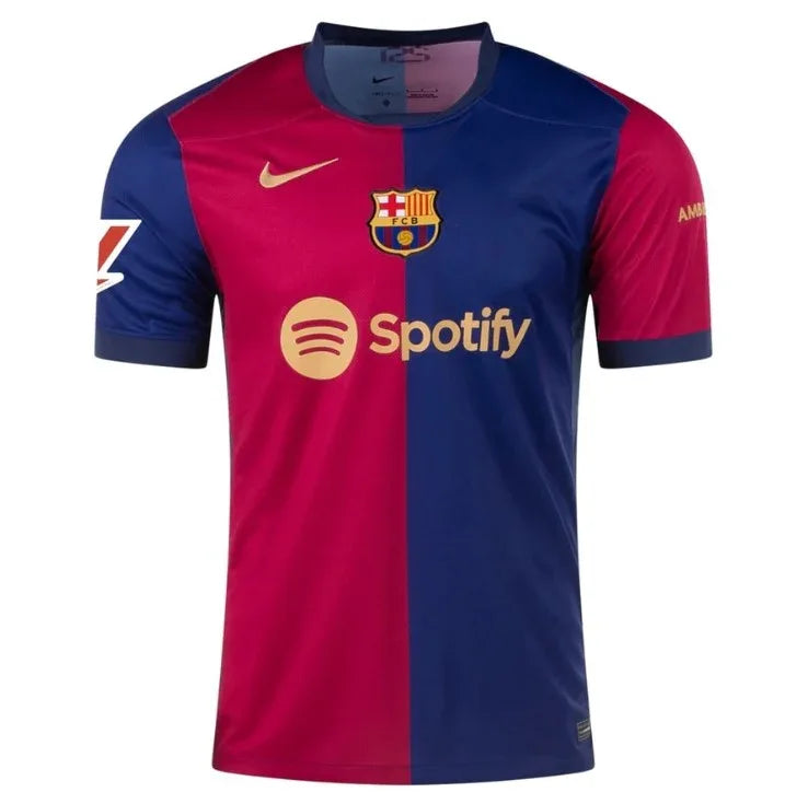 Side angle of FC Barcelona Gavi #6 Jersey - Red Blue Home Kit - Breathable polyester fabric