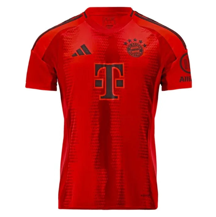 Side angle of Bayern Munich Kimmich #6 Jersey - Red Home Kit - Breathable polyester fabric