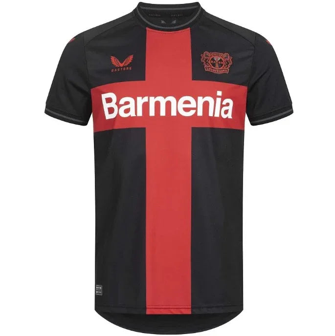 Front view of Bayer Leverkusen Jersey - Black Red Home Football Kit - Premium football jersey for fans