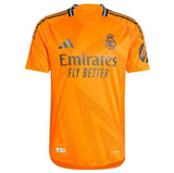 Back view of Real Madrid MbappŽ #9 Jersey - Orange Away Kit showing player name and number