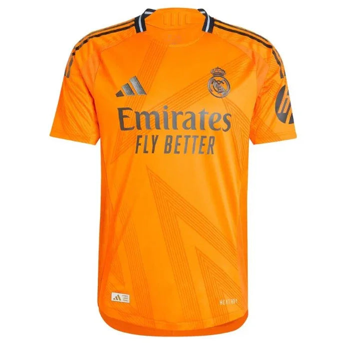 Back view of Real Madrid MbappŽ #9 Jersey - Orange Away Kit showing player name and number