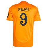 Side angle of Real Madrid MbappŽ #9 Jersey - Orange Away Kit - Breathable polyester fabric