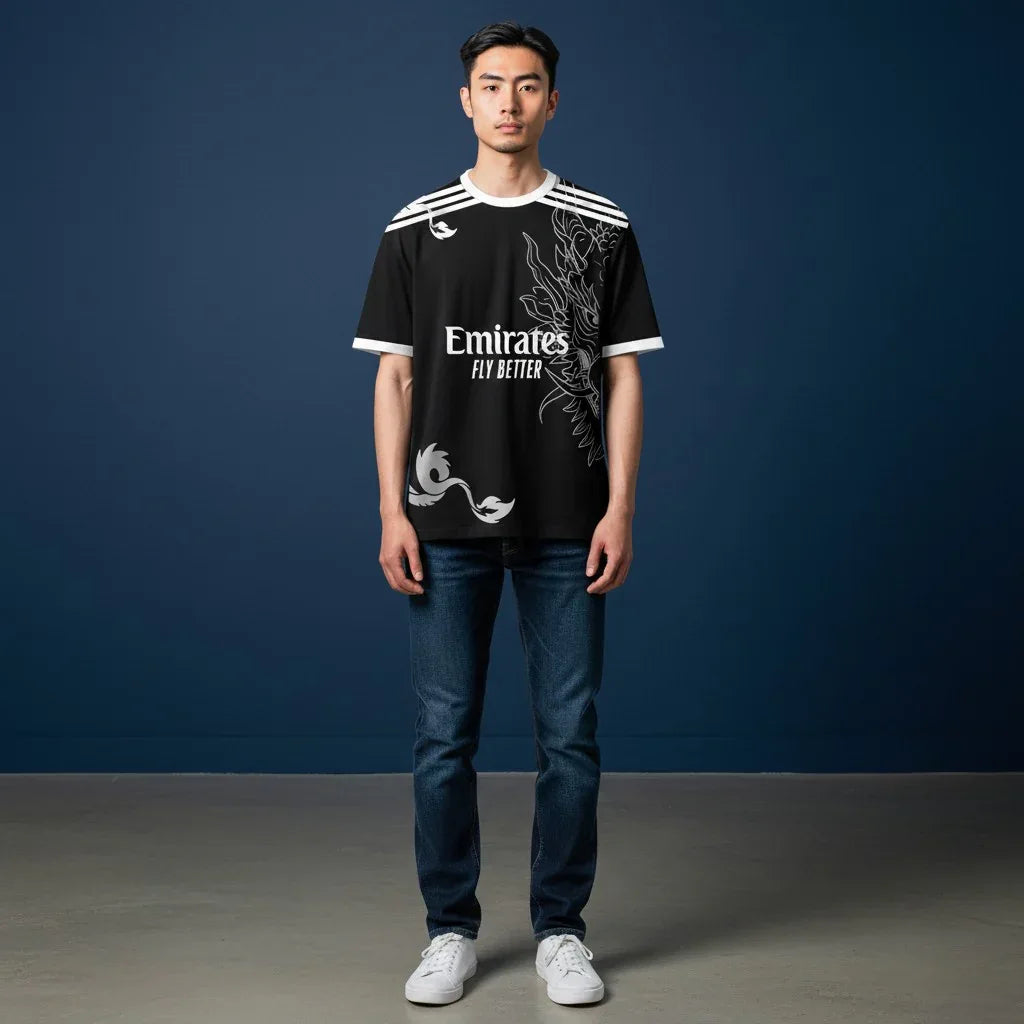 Chelsea black jersey graphic football shirt front view