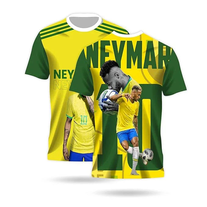 Detail shot of breathable polyester fabric on Brazil football streetwear jersey