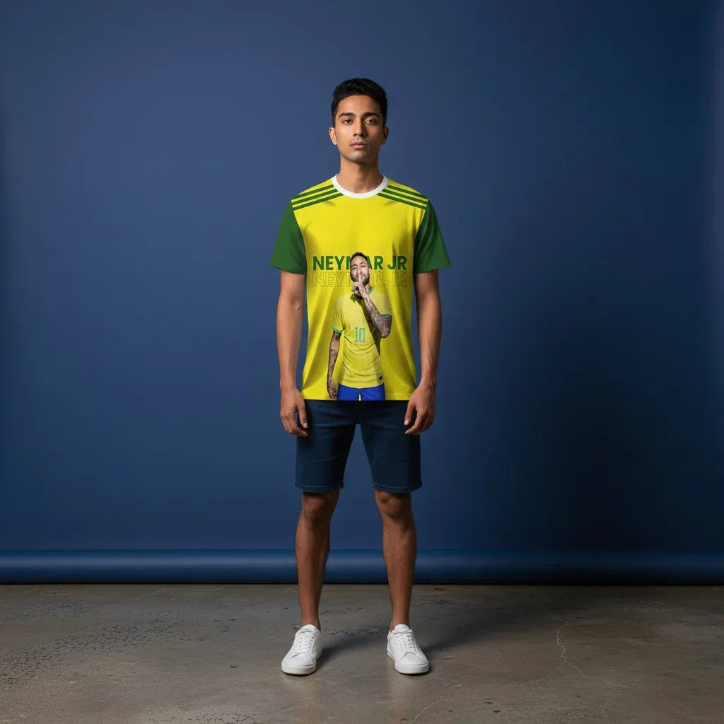 Neymar Jr #10 Brazil Graphic Jersey front view - yellow football streetwear shirt