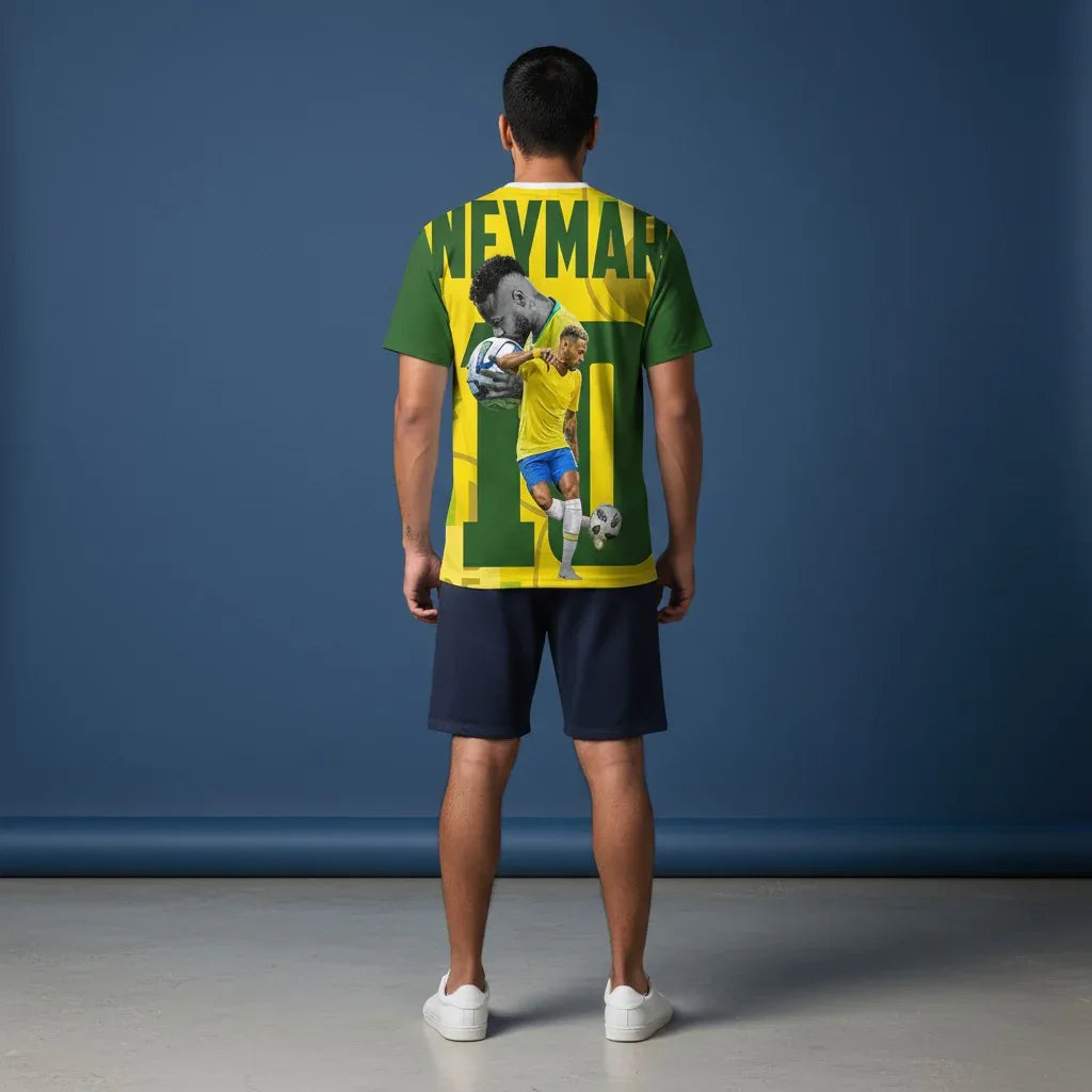 Back of Brazil Neymar Jr jersey featuring iconic number 10 and bold graphics