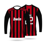 Front view of the Foldamic Kaká #22 full-sleeve football jersey featuring a round neckline and moisture-wicking polyester fabric.