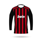 Close-up of the durable stitching and premium breathable fabric on the Kaká #22 AC Milan inspired long-sleeve jersey.