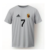 Back view of the light grey football jersey displaying DE BRUYNE and the number 7 in bold black athletic lettering.