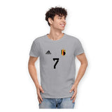 Angled view of the grey De Bruyne #7 short-sleeve sports shirt showing the shoulder and sleeve construction.